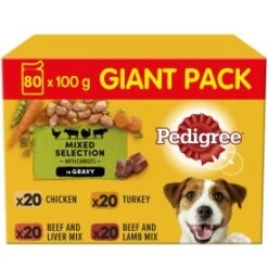 Pedigree Adult Mixed Selection In Gravy Wet Dog Food Pouches - 80 X 100g By Pedigree
